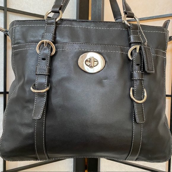 Coach Chelsea Black Leather Tote Crossbody Carryall Bag - Preowned - Picture 2 of 12